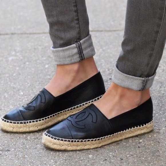 Chanel Lambskin Black Leather Espadrilles - Picture 4 of 8